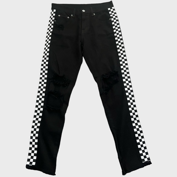 Carmar Side Stripe Jeans Mid Rise Checker Distressed Black White - Picture 10 of 10